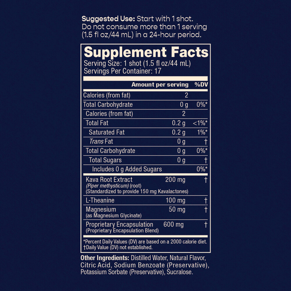 Oasis Kava Spirit supplement facts label