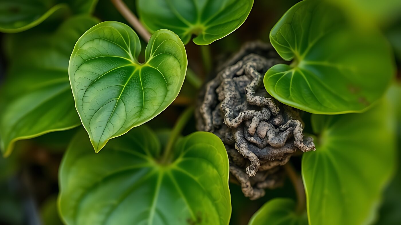 Kava plant leaves and dried kava root